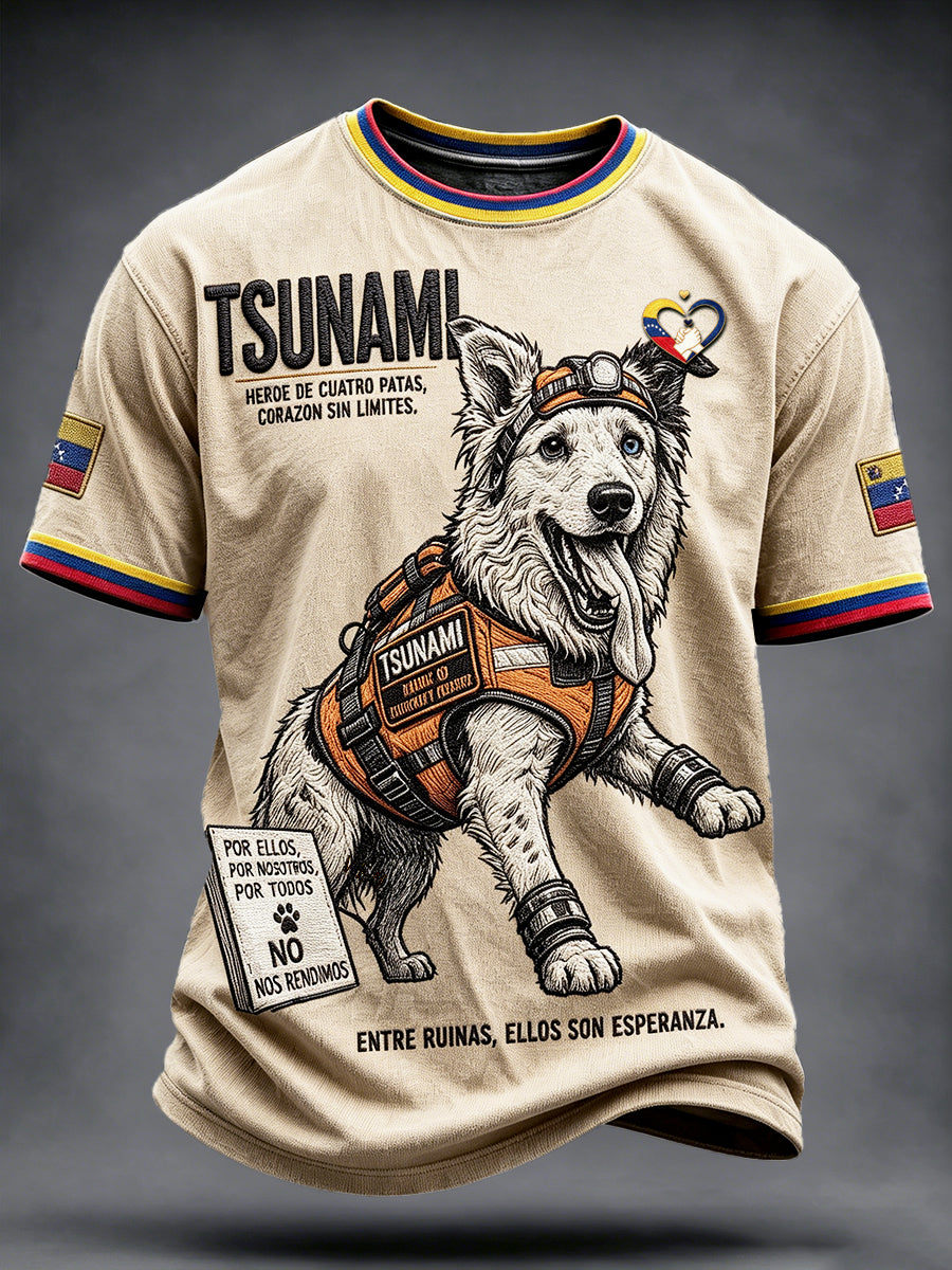 Men’s Vintage Venezuela Rescue Hero Tsunami 3D-Printed Casual T-shirt