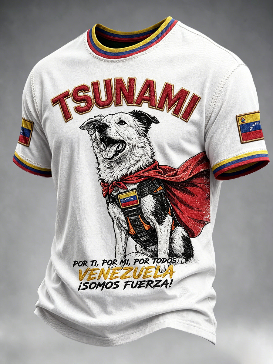 Men’s White Venezuelan Rescue Dog Tsunami Print Casual T-shirt