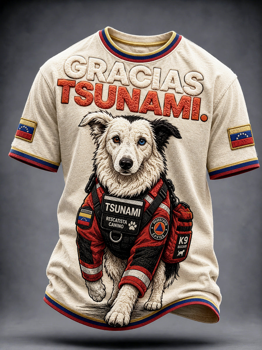 Men’s Off-White Venezuelan Rescue Dog ‘Tsunami’ 3D-Printed Casual T-shirt
