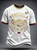 Men’s White Venezuela-Printed Casual T-Shirt