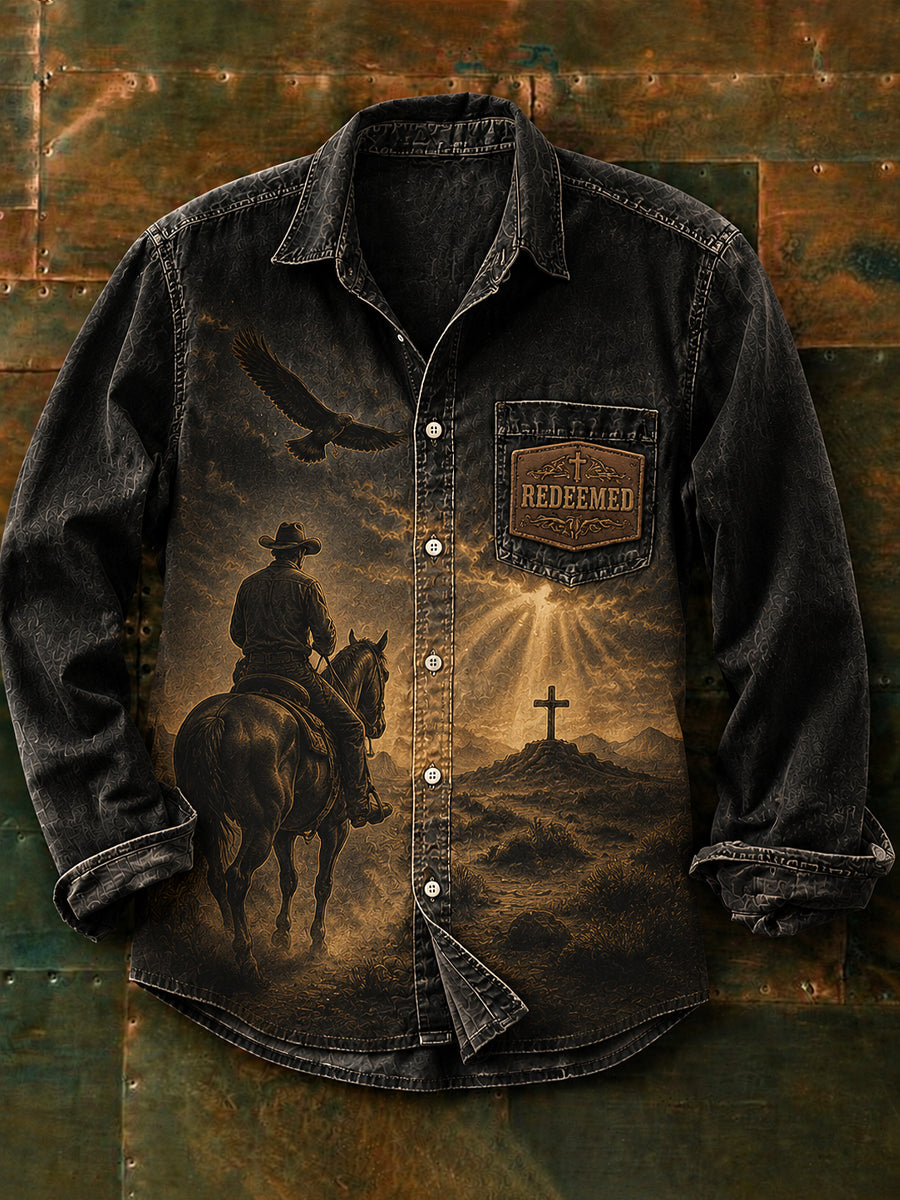 Retro Western Cowboy-Inspired Artistic Casual Shirt