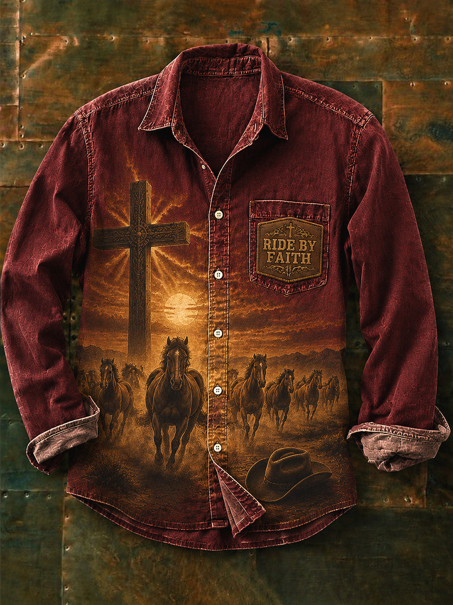 Retro Western Horse Herd Faith Art Casual Shirt