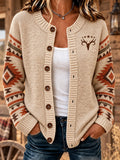 Women's Western Pattern Print Cardigan-Style Knit Jacket