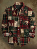 Men's Christmas Vintage Patchwork Plaid Print Casual Long-Sleeve Shirt