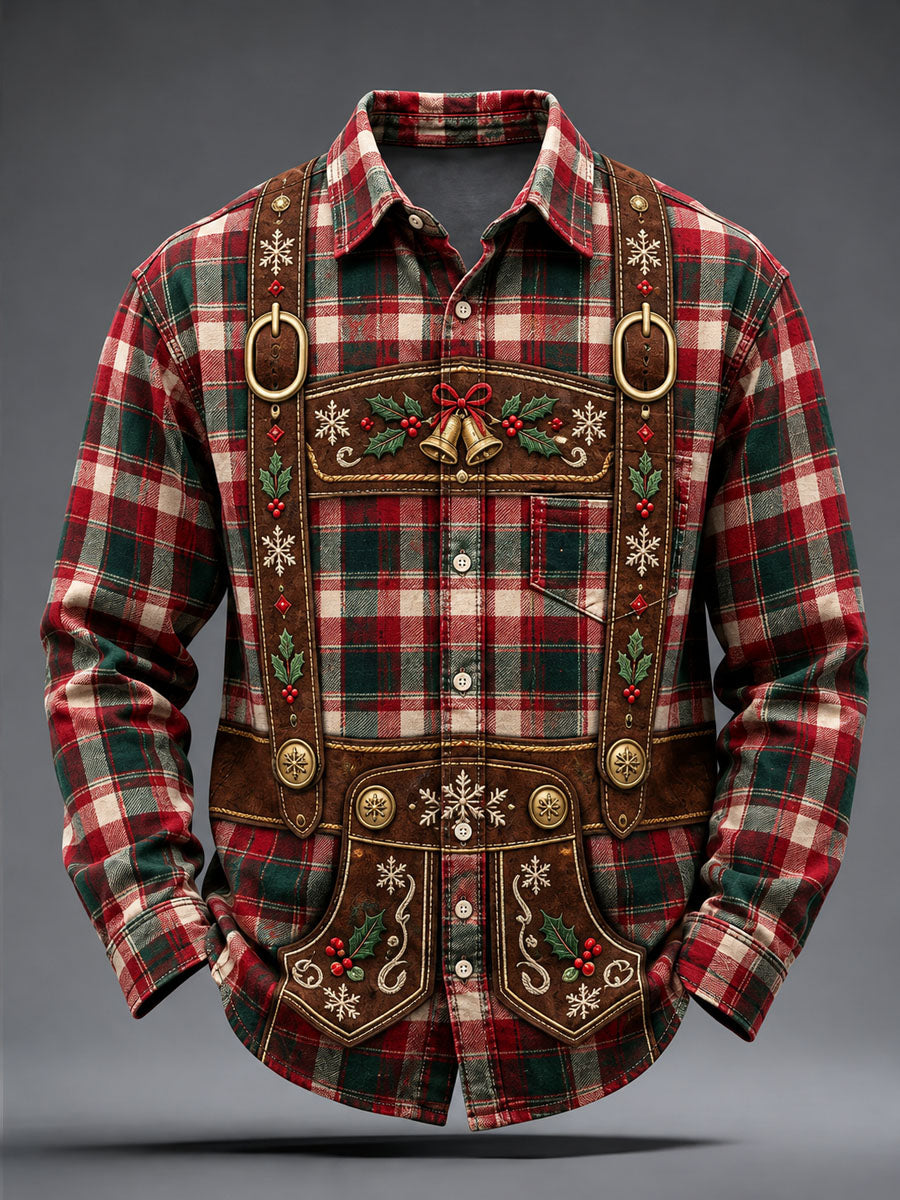 Men's American Christmas Retro Print Casual Long-Sleeve Shirt