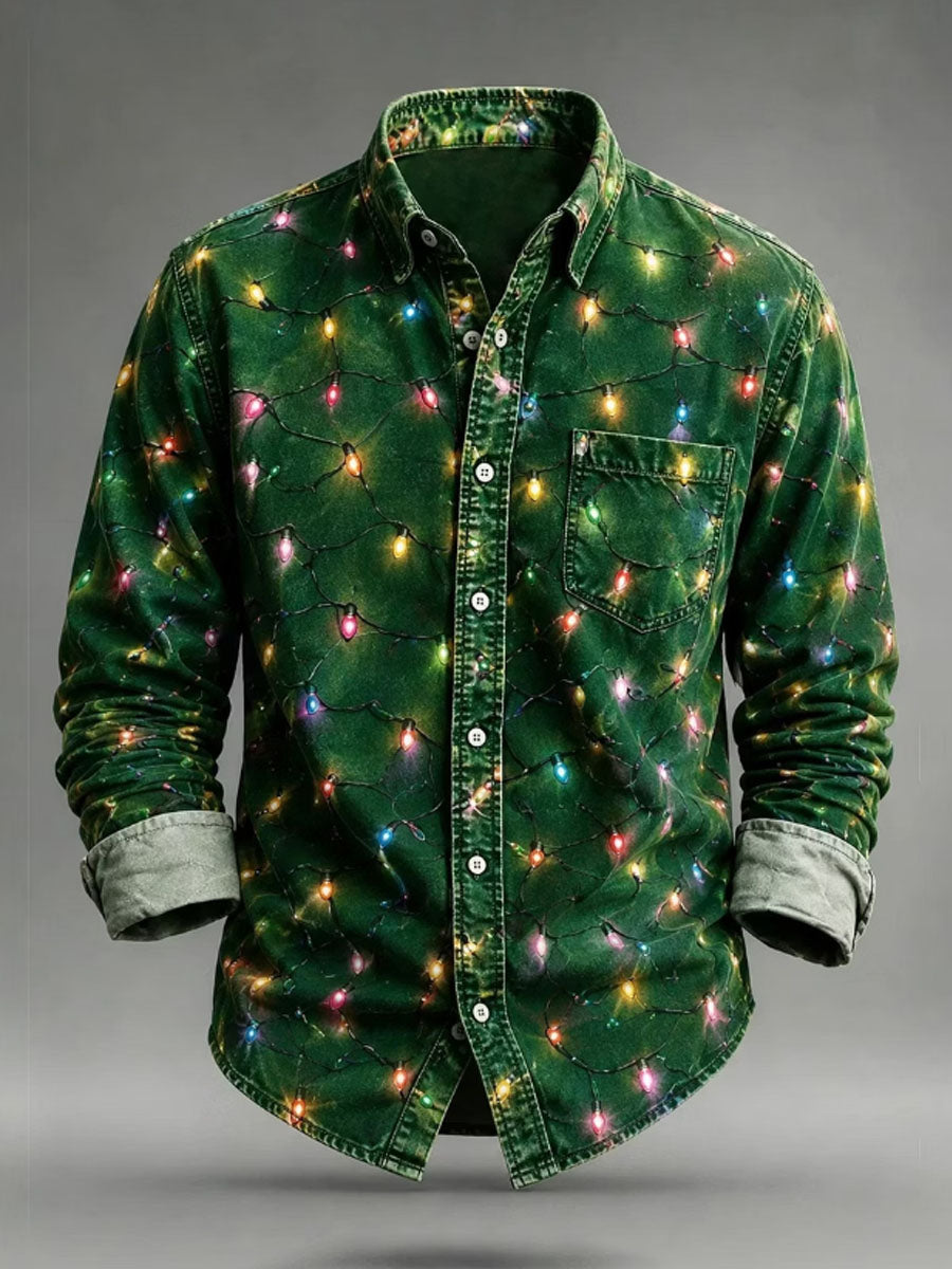 Men's Christmas-themed Light Print Casual Long-sleeve Shirt