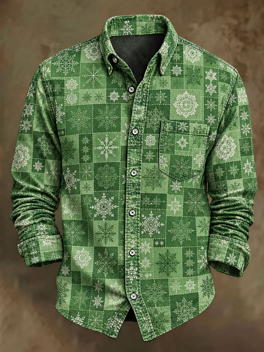 Men's Christmas Print Casual Long-Sleeve Shirt