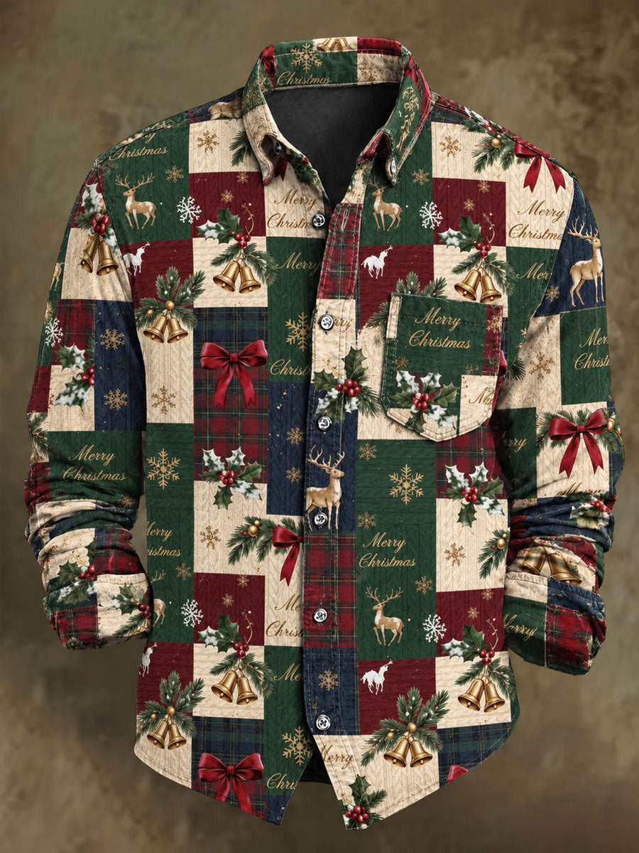 Men's Christmas Print Casual Long-Sleeve Shirt