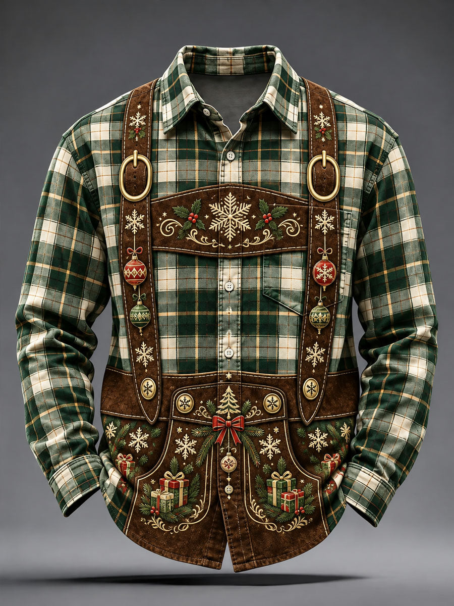 Men's American Christmas Retro Print Casual Long-Sleeve Shirt