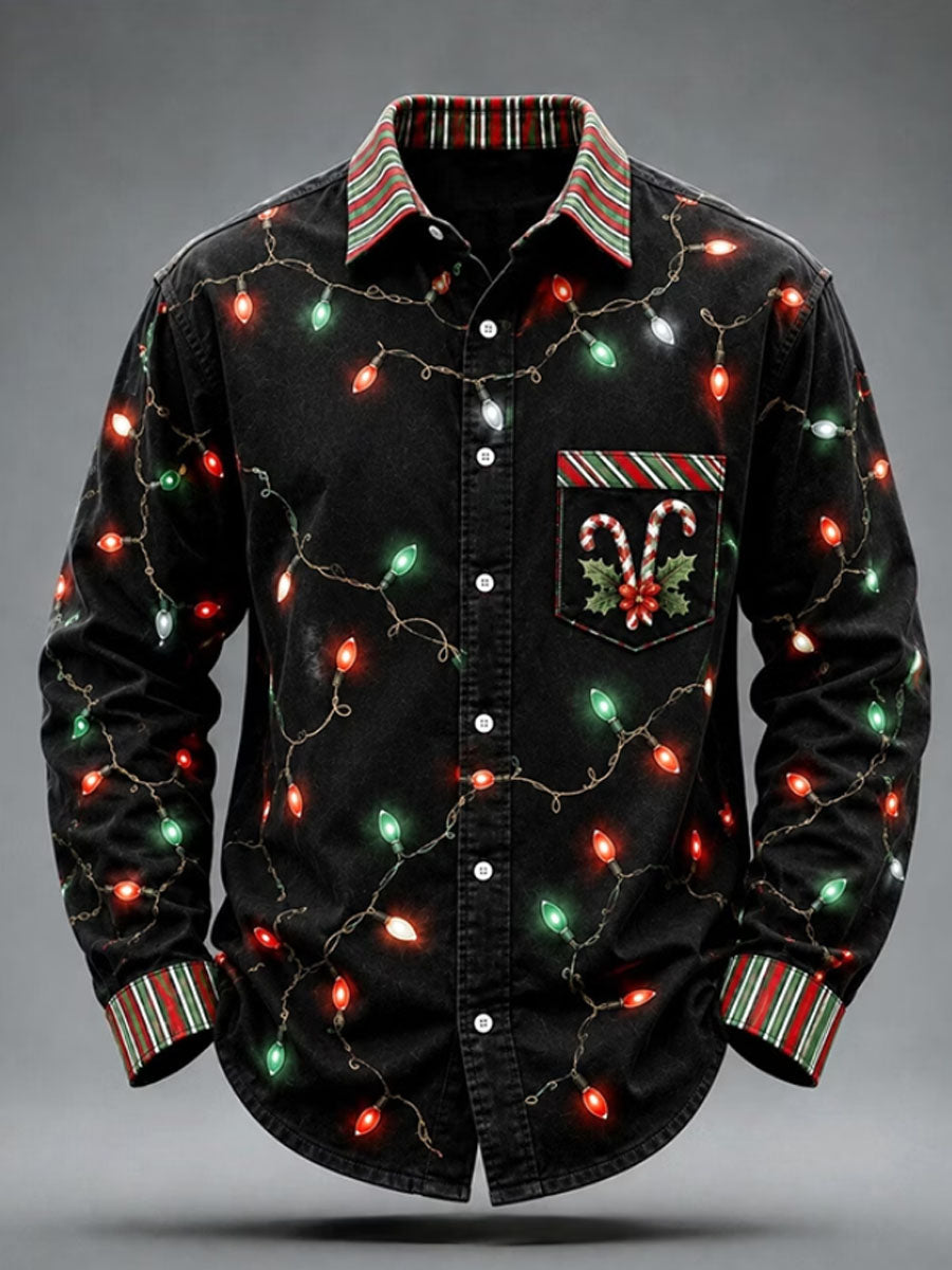 Men's Christmas-themed Light Print Casual Long-sleeve Shirt