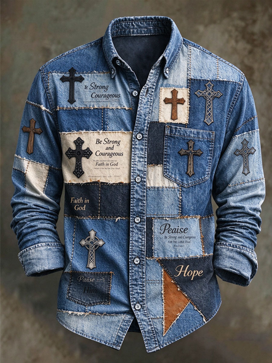 Men's Faith Print Casual Long-Sleeve Shirt