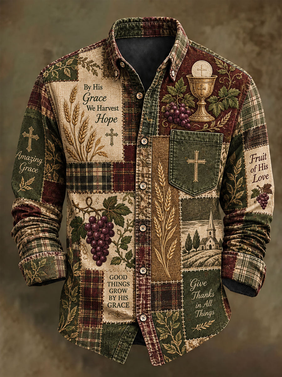 Men's Faith Print Casual Long-Sleeve Shirt