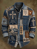 Men's Faith Patchwork Print Casual Long-Sleeve Shirt