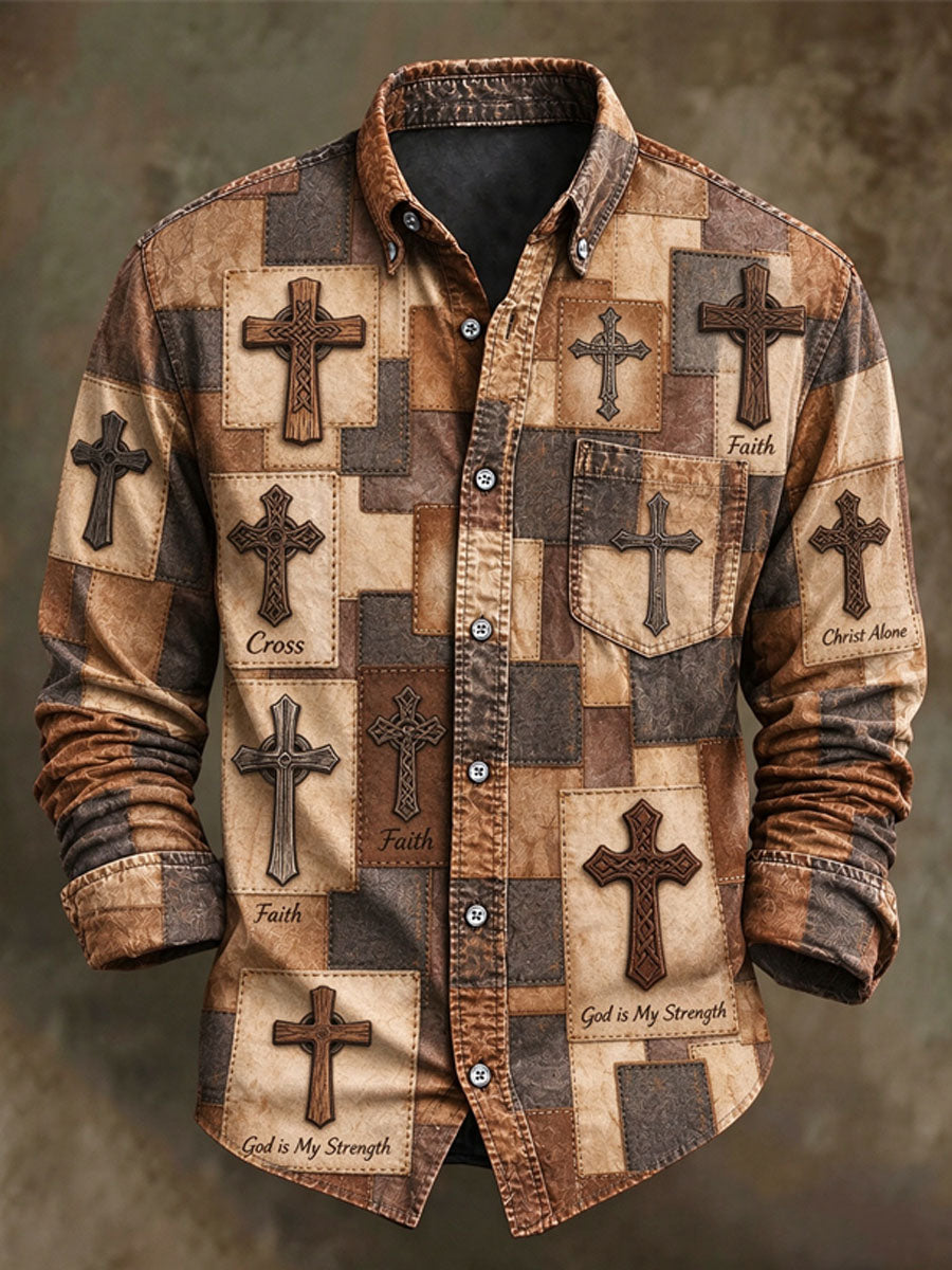 Men's Faith Print Casual Long-Sleeve Shirt