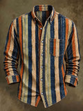 Men's Retro Striped Print Casual Long-Sleeve Shirt