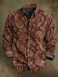Men's Vintage Floral Print Casual Long-Sleeve Shirt