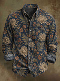 Men's Vintage Floral Print Casual Long-Sleeve Shirt