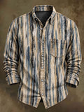 Men's Retro Striped Print Casual Long-Sleeve Shirt