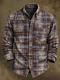 Men's Retro Plaid Print Casual Long-Sleeve Shirt