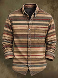 Men's Retro Striped Print Casual Long-Sleeve Shirt