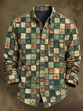 Men's Vintage Floral Plaid Print Casual Long-Sleeve Shirt