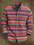 Men's Retro Striped Print Casual Long-Sleeve Shirt