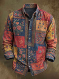 Men's Vintage Floral Print Casual Long-Sleeve Shirt