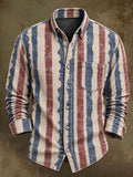 Men's Retro Striped Print Casual Long-Sleeve Shirt