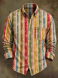 Men's Retro Striped Print Casual Long-Sleeve Shirt