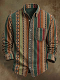 Men's Retro Striped Print Casual Long-Sleeve Shirt