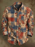 Men's Vintage Floral Print Casual Long-Sleeve Shirt
